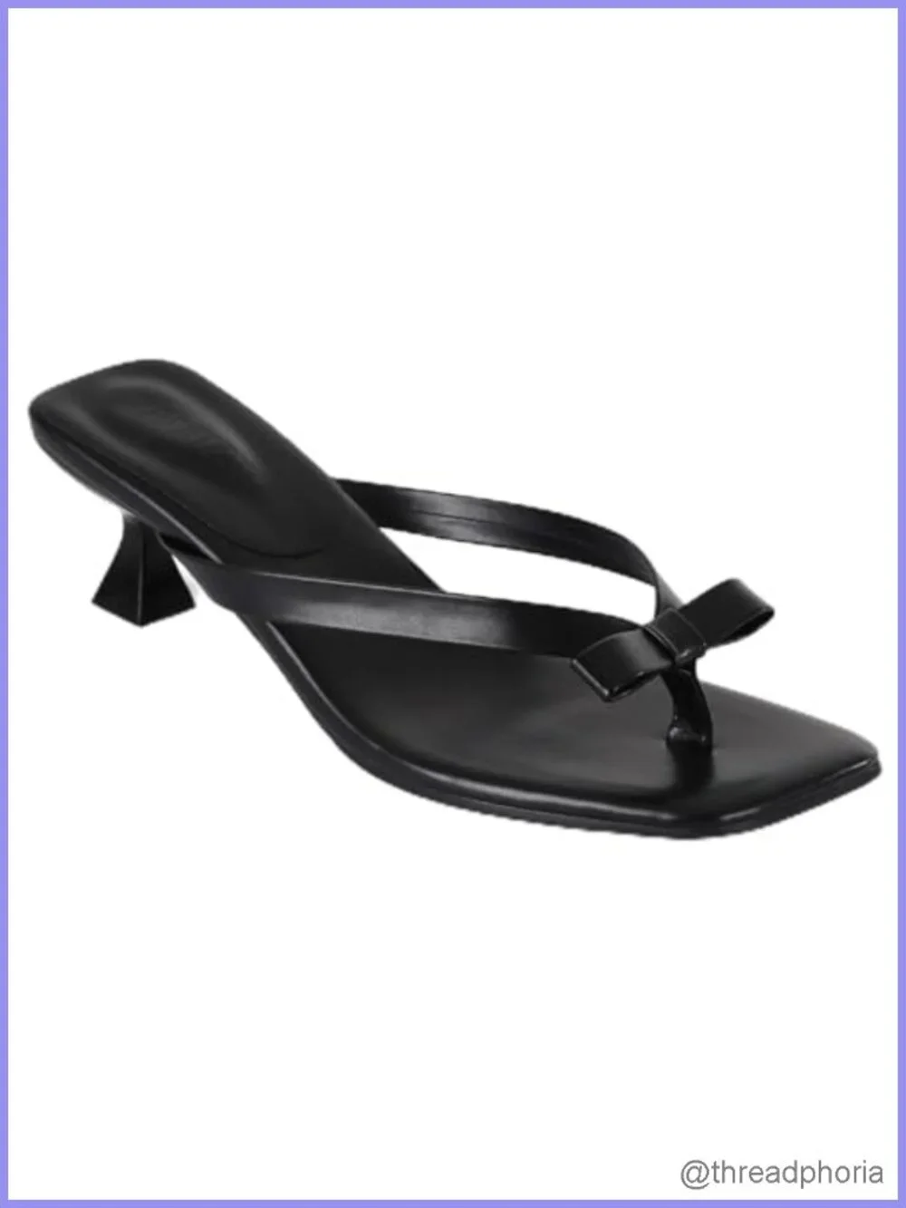 Kitten Heel Slip-On Sandals with Bow - Faux Leather Open Toe